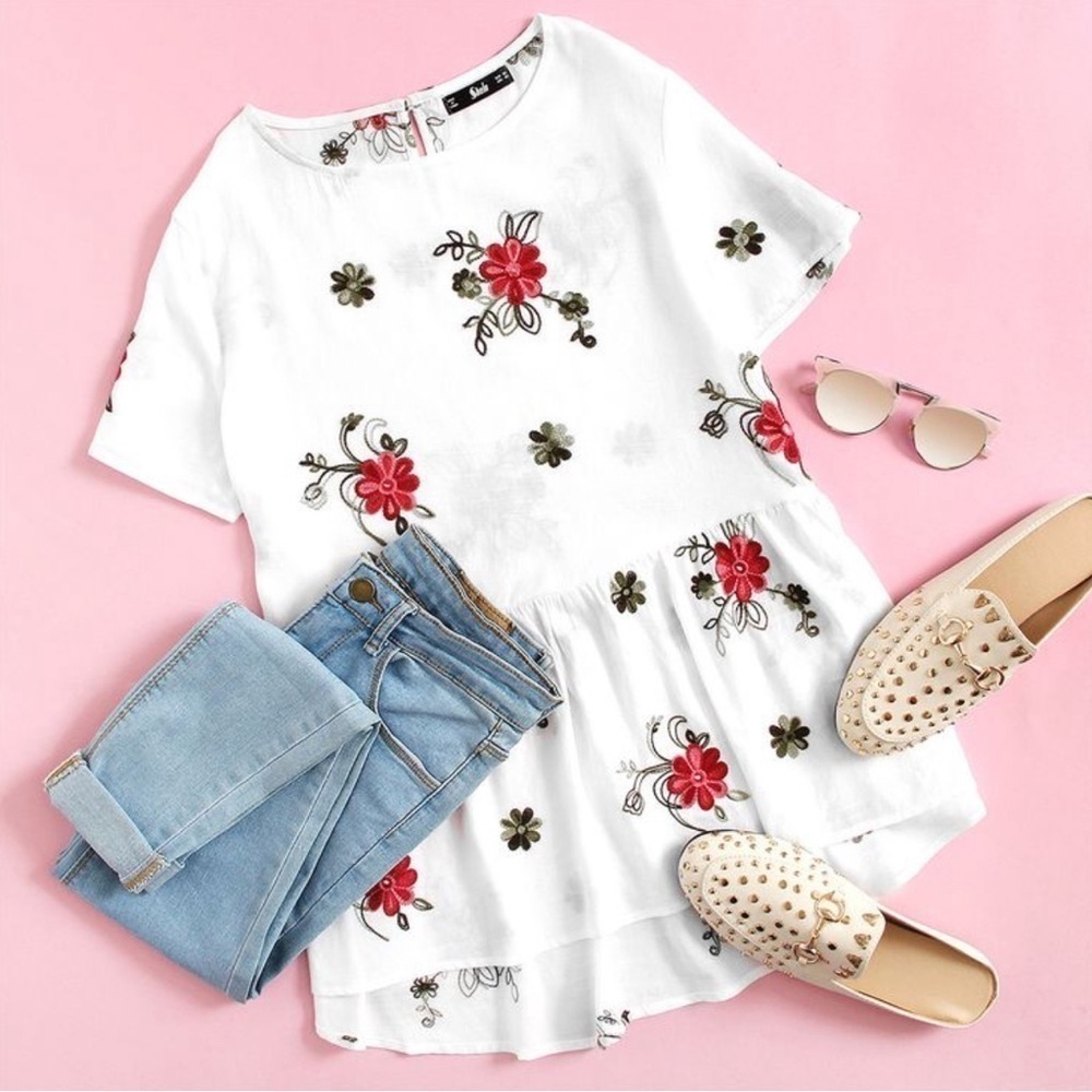 SHEIN key hole embroidery top